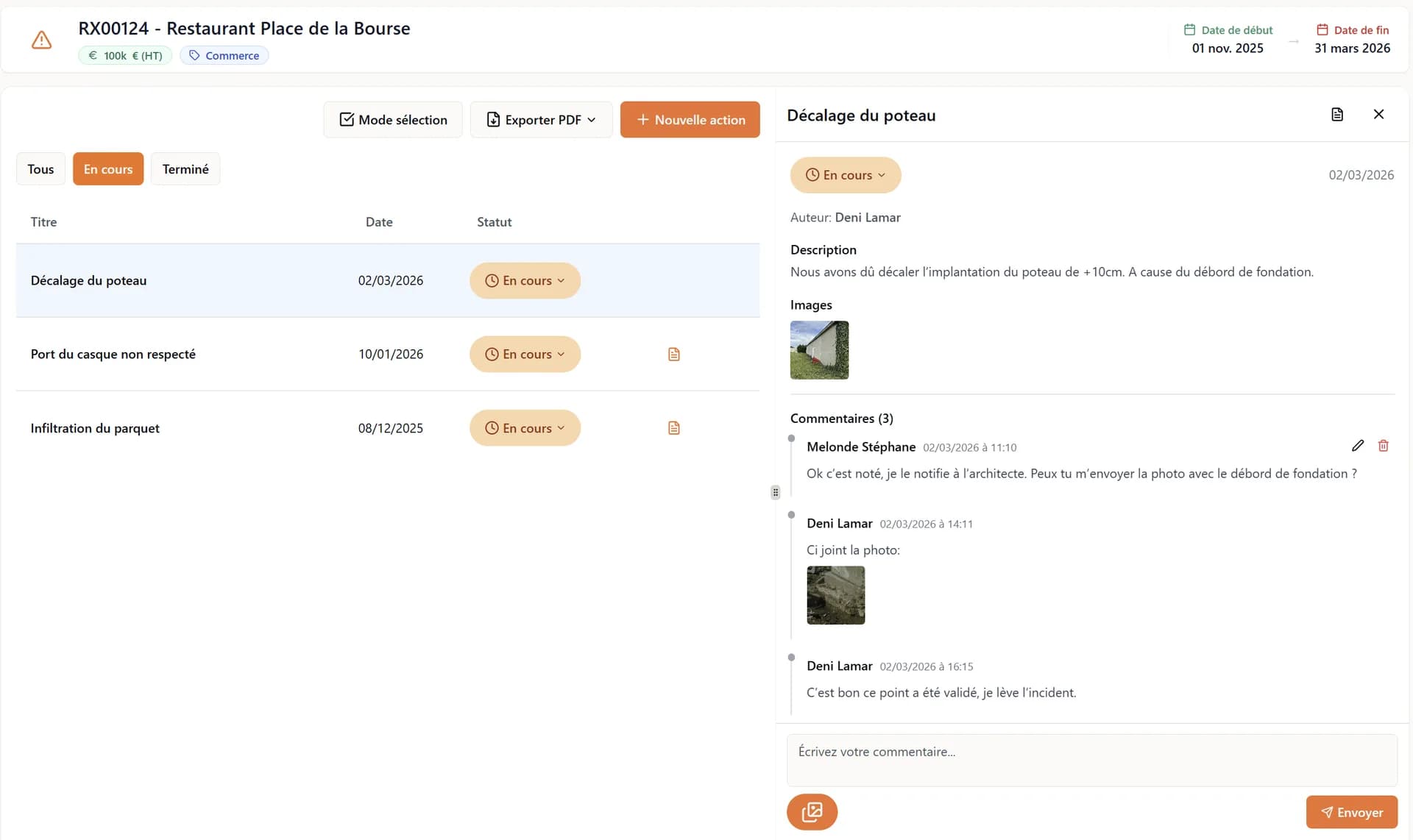 Capture d'écran - Gestion des incidents