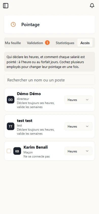 Choix des déclarants et du mode de pointage dans Texap