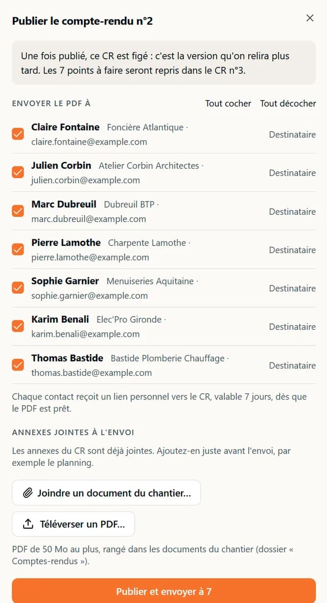 Envoi du compte rendu de réunion à chaque intervenant